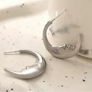Silver Moon Hoop Minimalist  Earrings